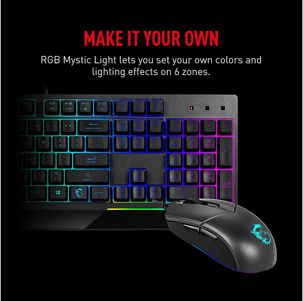 Keyboard and Mouse 6-Zone RGB Gaming Keyboard & GM11 Gaming Mouse, Water Repellent & Splash-Proof, 5000 DPI