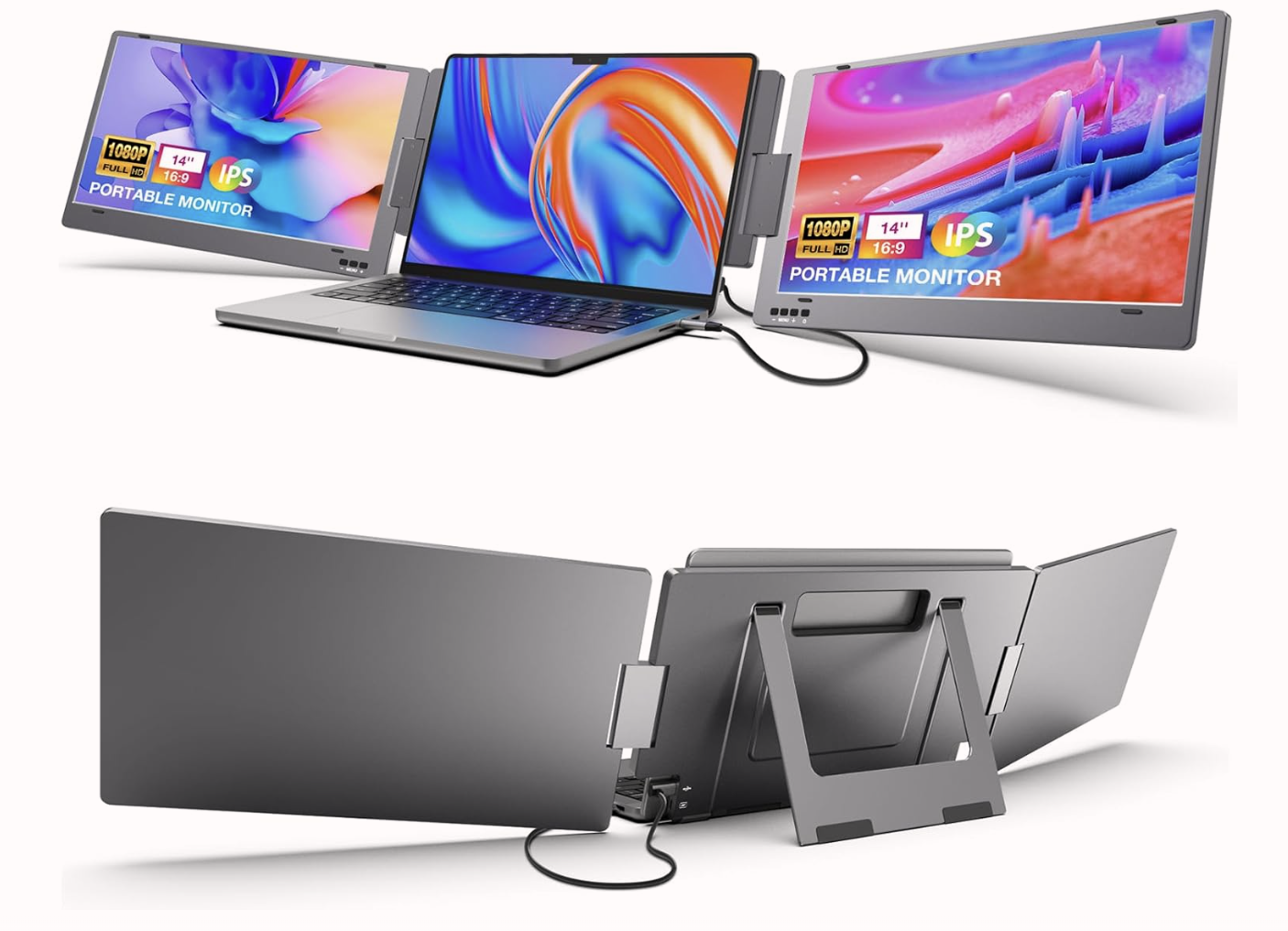 Laptop Screen Extender, 14'' FHD 1080P USB-C Portable Monitor, IPS Computer Display, Dual Monitor for Triple Screen, Monitor for 12"-16" Laptop (Mac, Windows, Android)