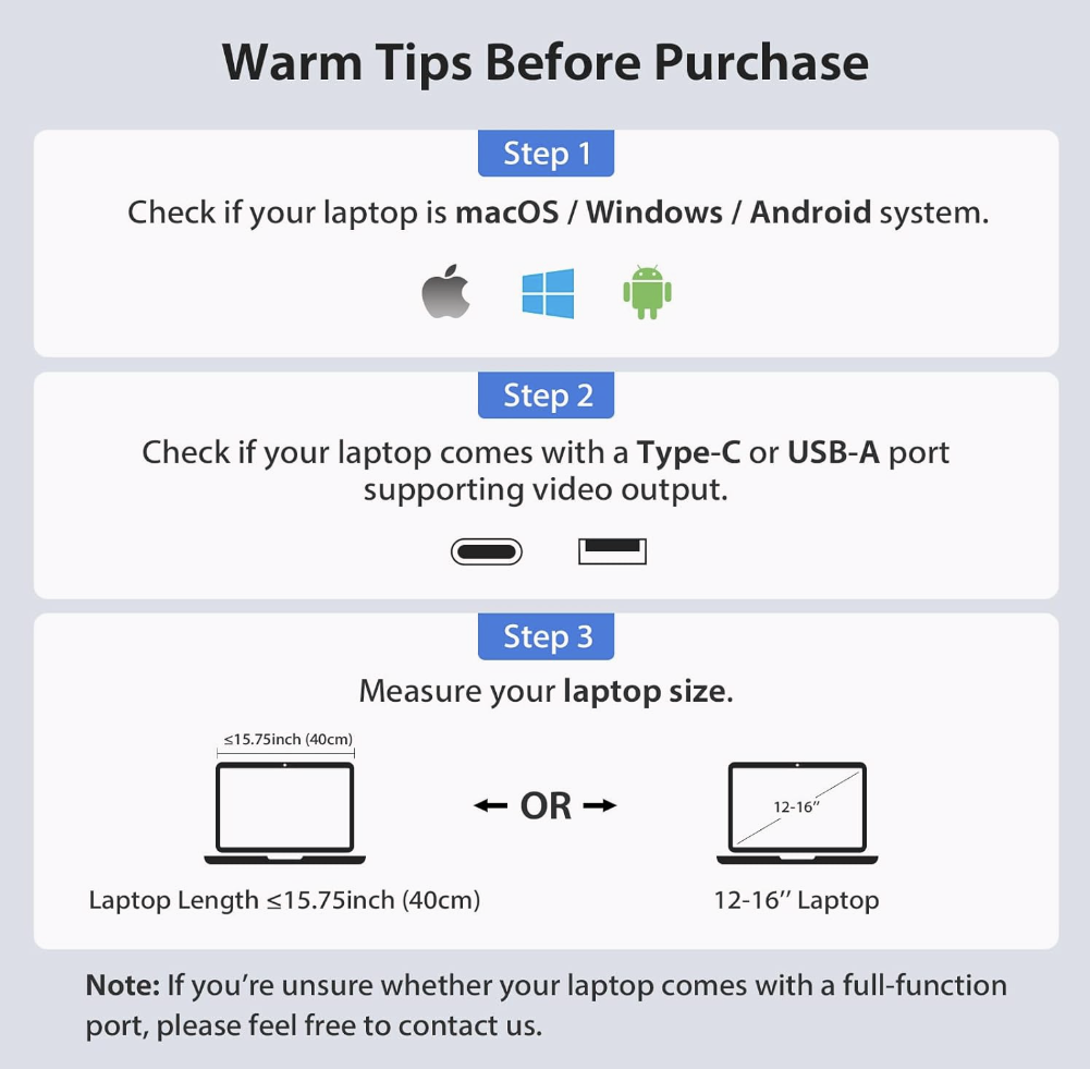 Laptop Screen Extender, 14'' FHD 1080P USB-C Portable Monitor, IPS Computer Display, Dual Monitor for Triple Screen, Monitor for 12"-16" Laptop (Mac, Windows, Android)